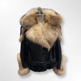 Womens Black Fox Biker Shearling with hood