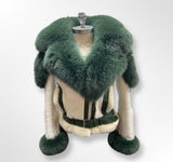 Womens White And Green Biker Shearling