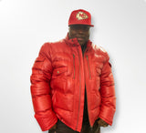 Men Red Leather Goose Bubble