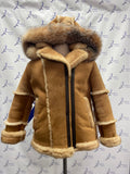 Womens Tan Shearling with Fox Hood