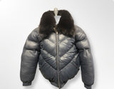 Mens Blue V Bomber Black Fur